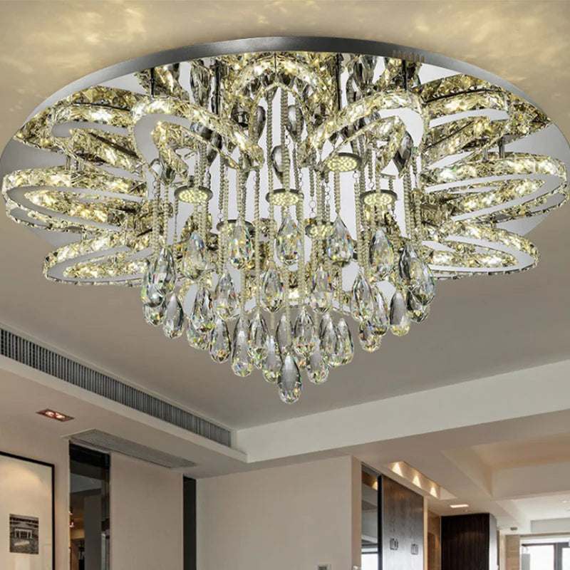 Afralia™ Dimmable LED Crystal Chandelier Chrome Ceiling Light Fixture