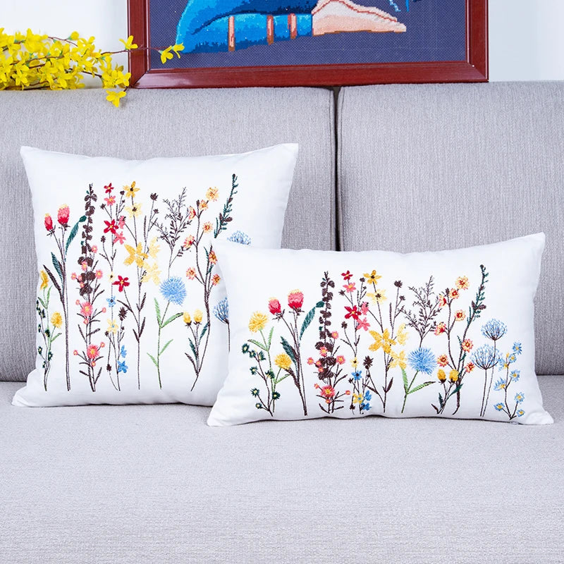 Afralia™ Floral Cotton Embroidery Cushion Cover 30x50cm 45x45cm