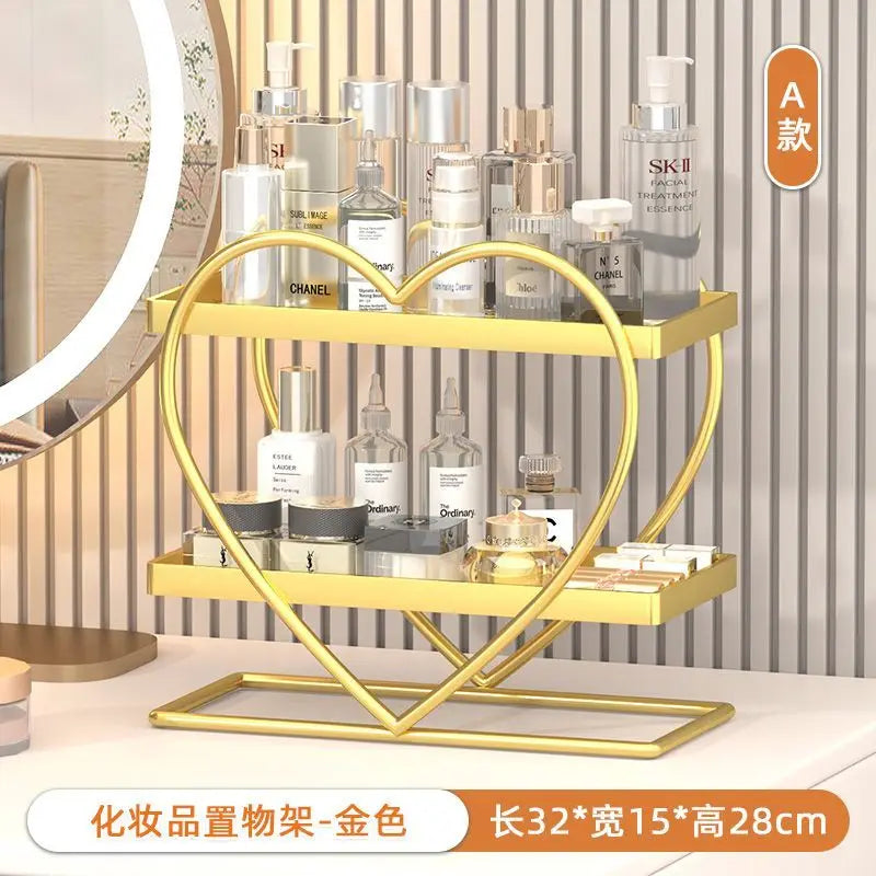 Afralia™ Golden Makeup Organizer Skin Care Products Dresser & Bathroom Shelf