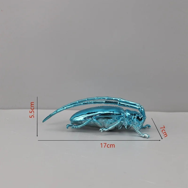 Afralia™ Silvery Insect Dragonfly Unicorn Beetle Figurines for Home Decoration