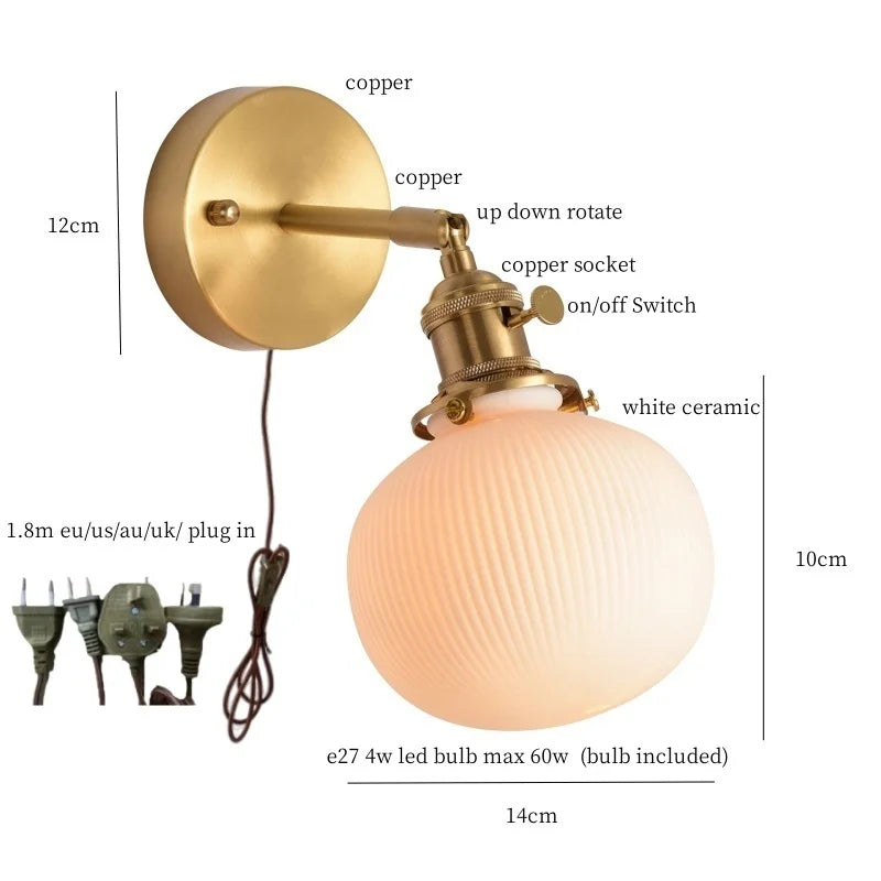 Afralia™ White Ceramic Ball LED Wall Lamp - Japanese Vintage Wall Sconce Lighting