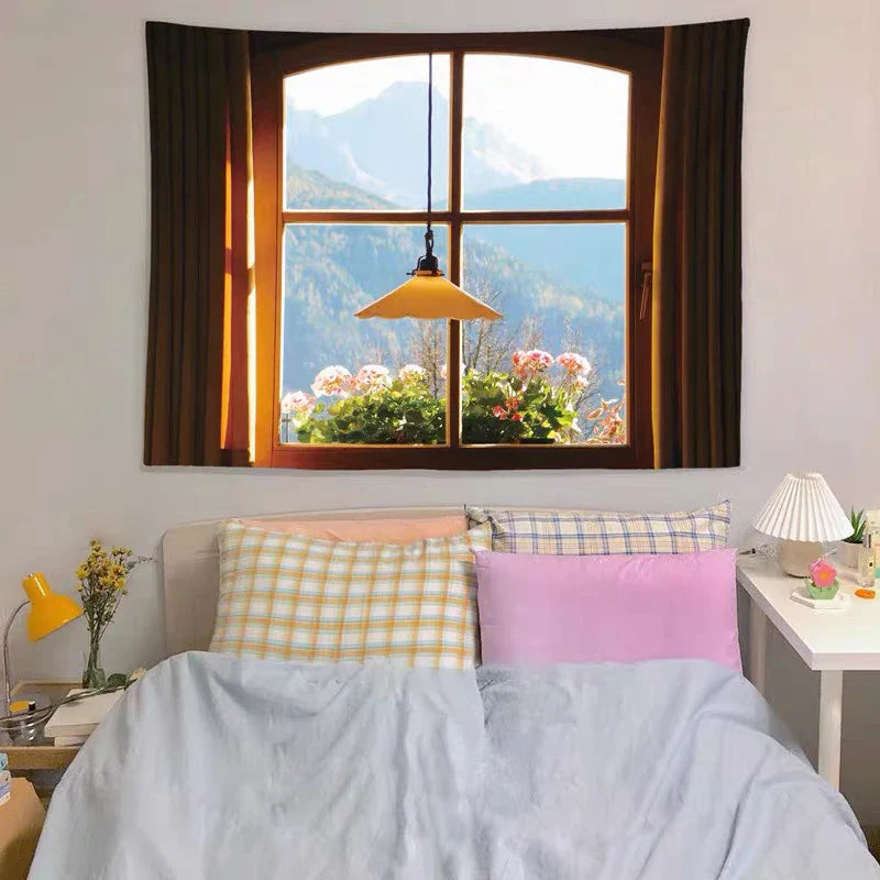 Afralia™ Dreamy Window Scenery Tapestry Wall Hanging for Room Decor