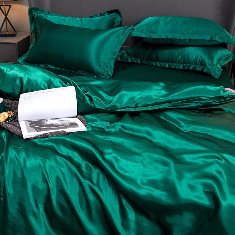 Afralia™ Nordic Faux Silk Solid Color Bedding Sets for Queen/King Bed Home Décor