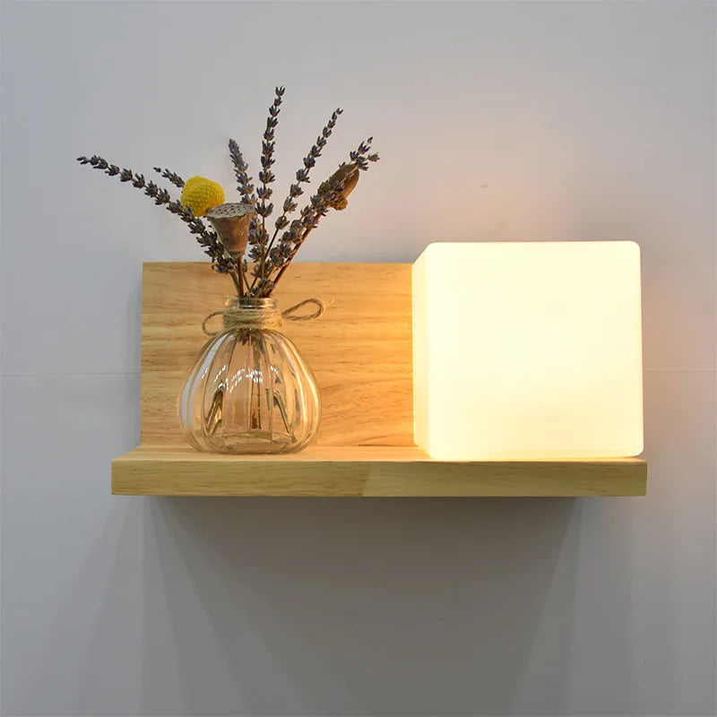 Afralia™ Wooden Plant Pot Wall Lamp with LED Light for Home Decor