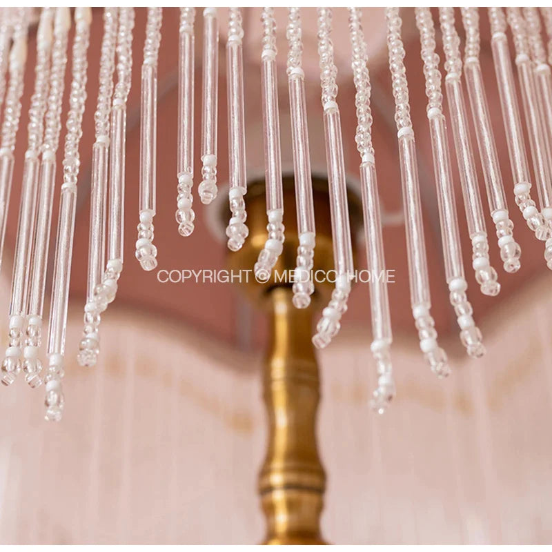 Afralia™ Retro Velvet Pink Lampshade With Beaded Tassel - Girls Bedroom Luxe Lamp Cover