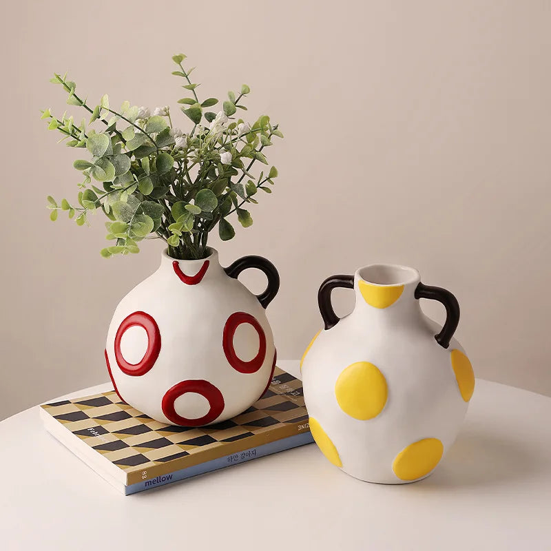 Afralia™ Ceramic Vase Kettle Geometric Graffiti Flowerpot Home Decoration Accessories