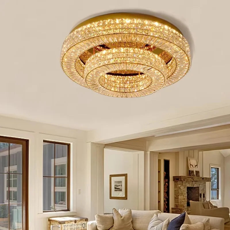 Afralia™ Crystal Two Tier Ceiling Chandelier LED Lighting for Bedroom & Living Room