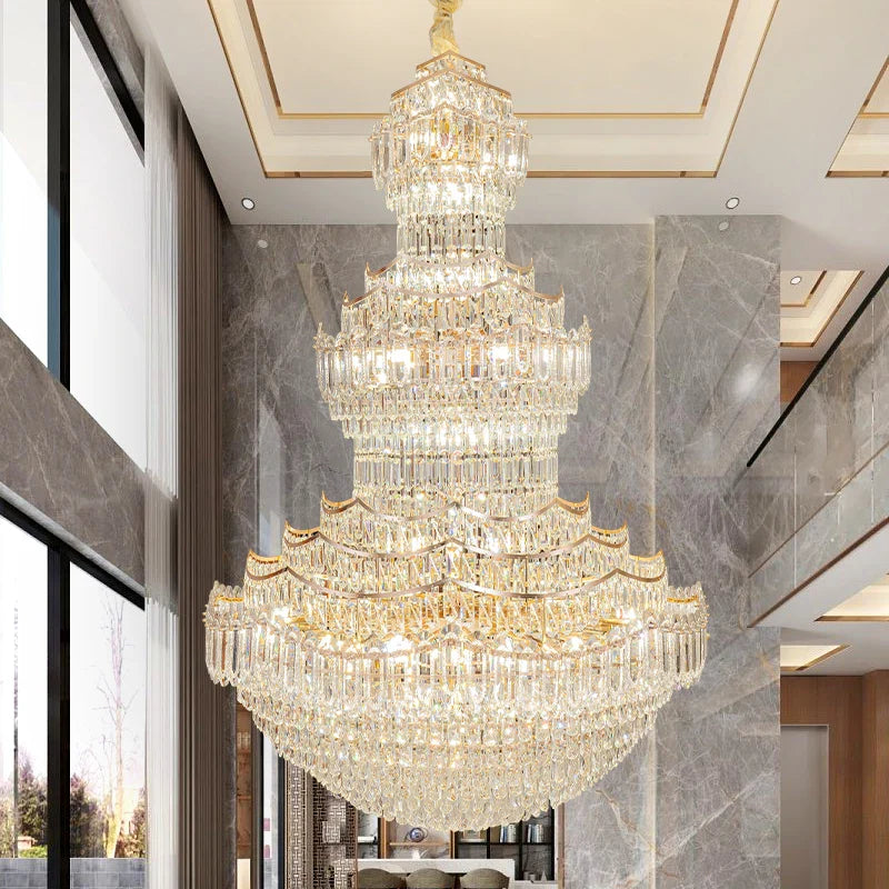 Afralia™ Crystal Chandelier: European Villa Lobby Staircase Long Chandelier