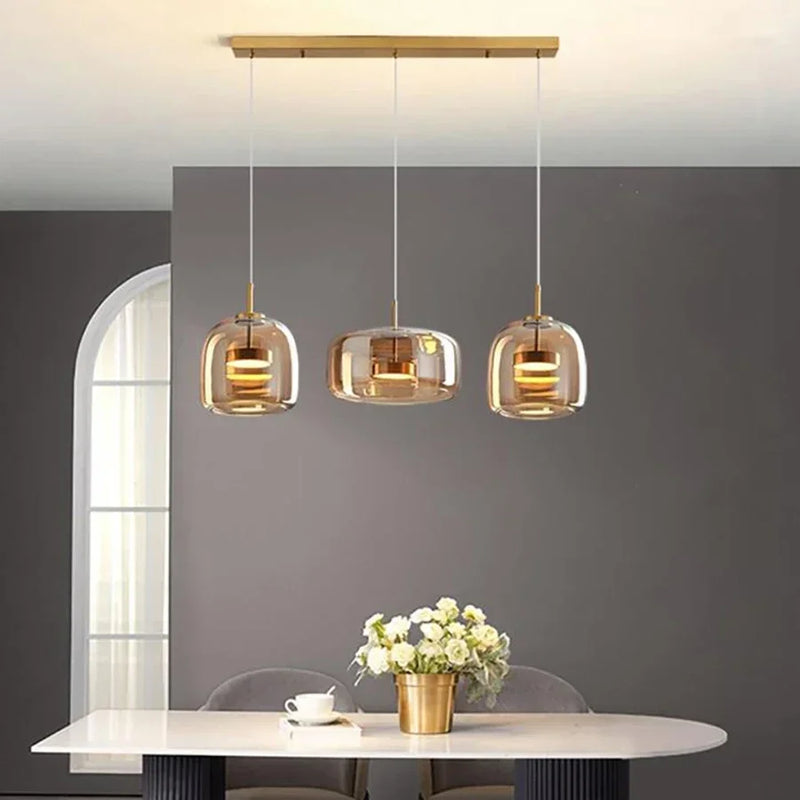 Afralia™ Modern Glass LED Pendant Light | Amber Suspension Chandelier for Elegant Home Decor