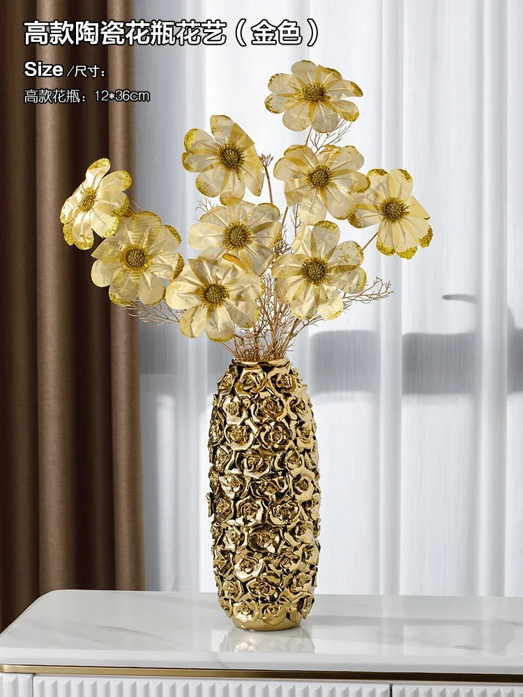 Afralia™ Elegant Gold Ceramic Rose Vase for Modern Home Decor & Wedding Centerpieces