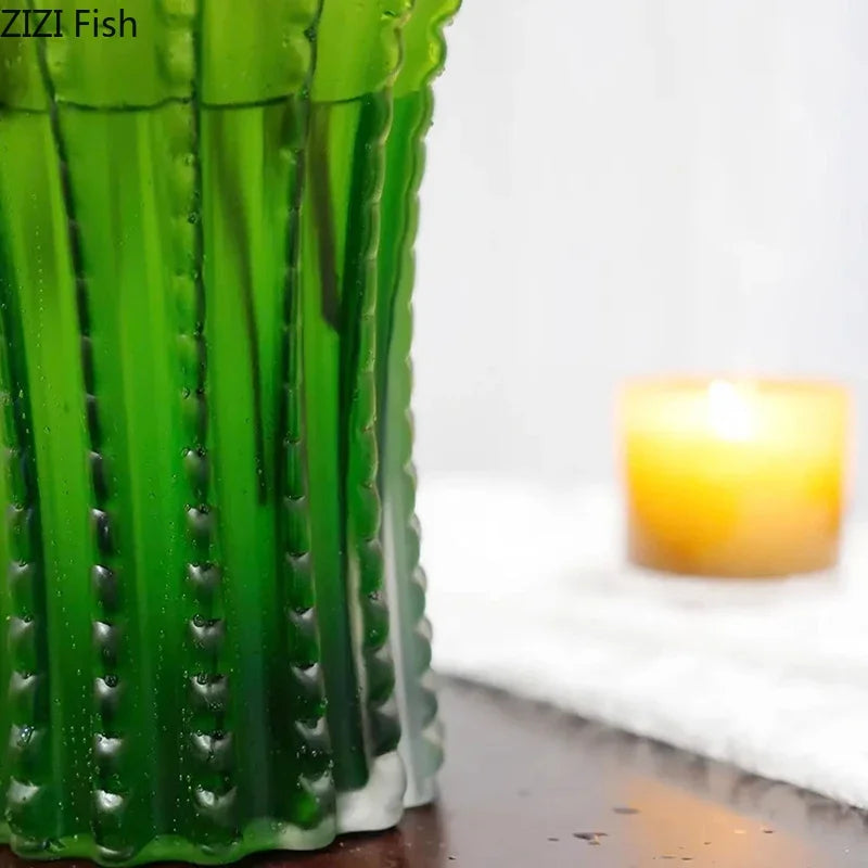 Afralia™ Cactus Frosted Glass Vase Table Decoration Artificial Flower Arrangement