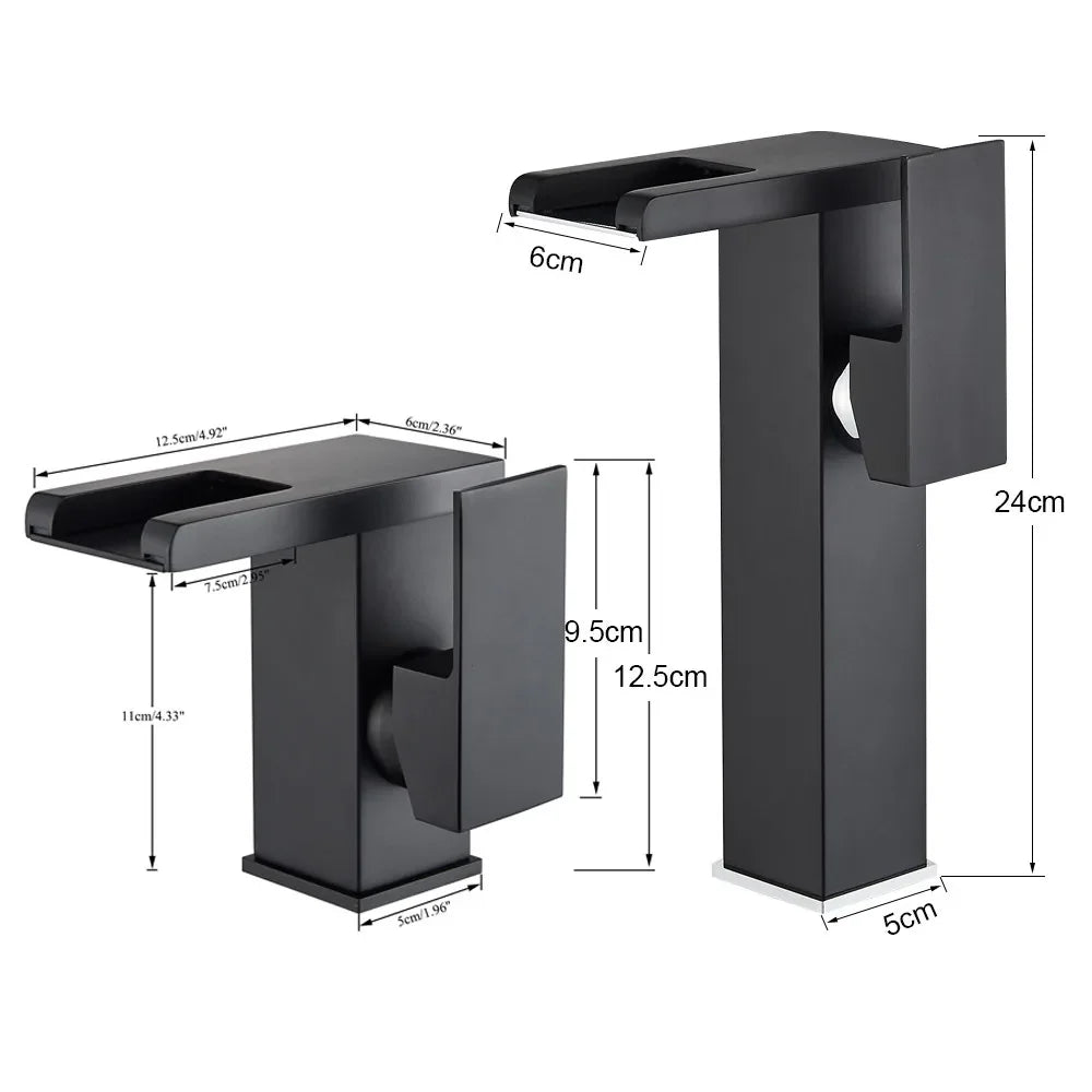 Afralia™ LED Black Waterfall Basin Faucet: Deck Mounted Hydroelectric Mixer Tap