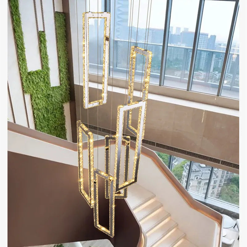 Afralia™ Modern Crystal LED Pendant Lights Steel Rectangle Hanging Lamp