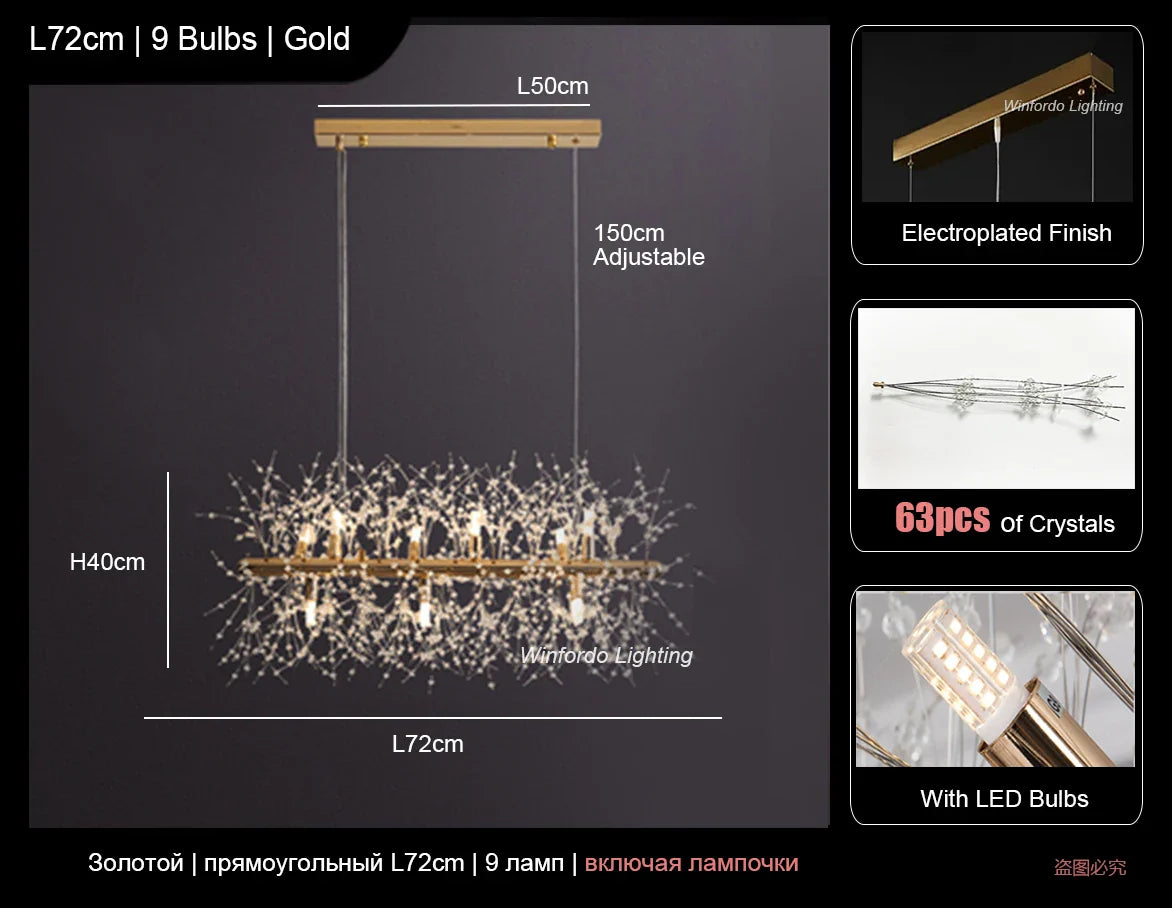 Afralia™ Rectangle Crystal Chandelier - Mid-century Art Deco Long Hanging Lamp