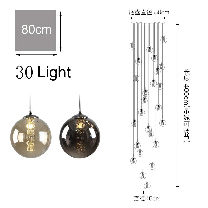 Afralia™ Modern Glass Ball Chandelier Spiral Light for Living Room, Staircase, Hotel, Villa