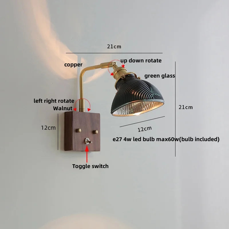 Afralia™ Clear Glass LED Wall Lights Modern Wood Walnut Copper Stair Fixture