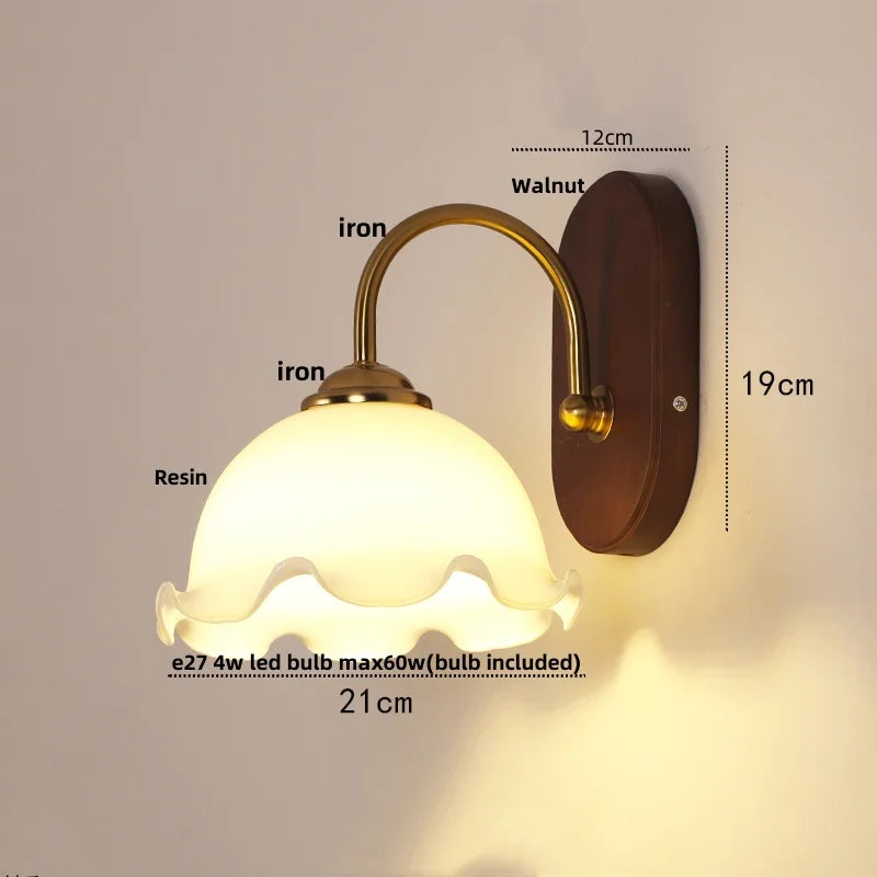 Afralia™ Walnut Wood LED Wall Light Fixture Modern Simple Bedside Sconce Lampara