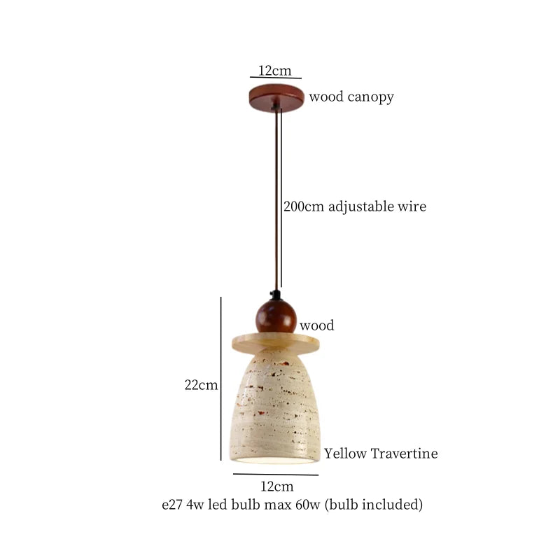 Afralia™ Yellow Travertine Spherical Stone LED Pendant Light for Bedroom Dining Living Room