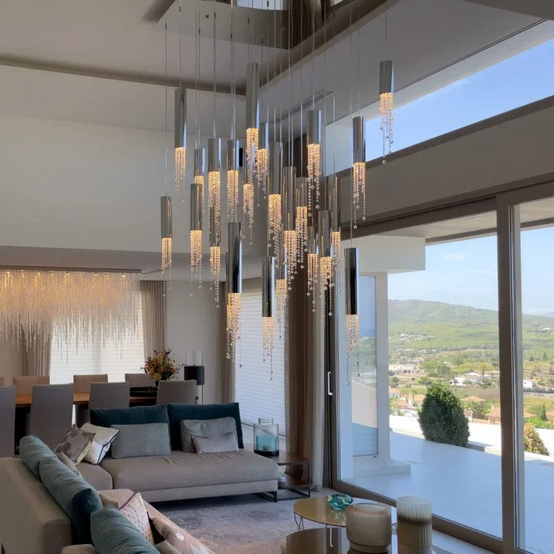 Afralia™ Crystal LED Chandelier: Modern Luxury Staircase Hanging Fixture for Indoor Spaces