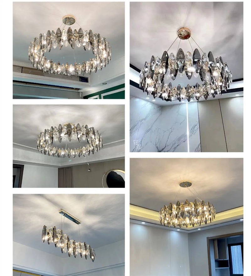 Afralia™ Ash Crystal Ceiling Chandeliers: Modern Home Decor Hanging Lighting