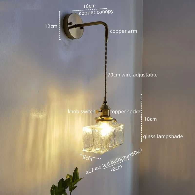 Afralia™ Glass Copper LED Wall Lamp Modern Corridor Bedside Light