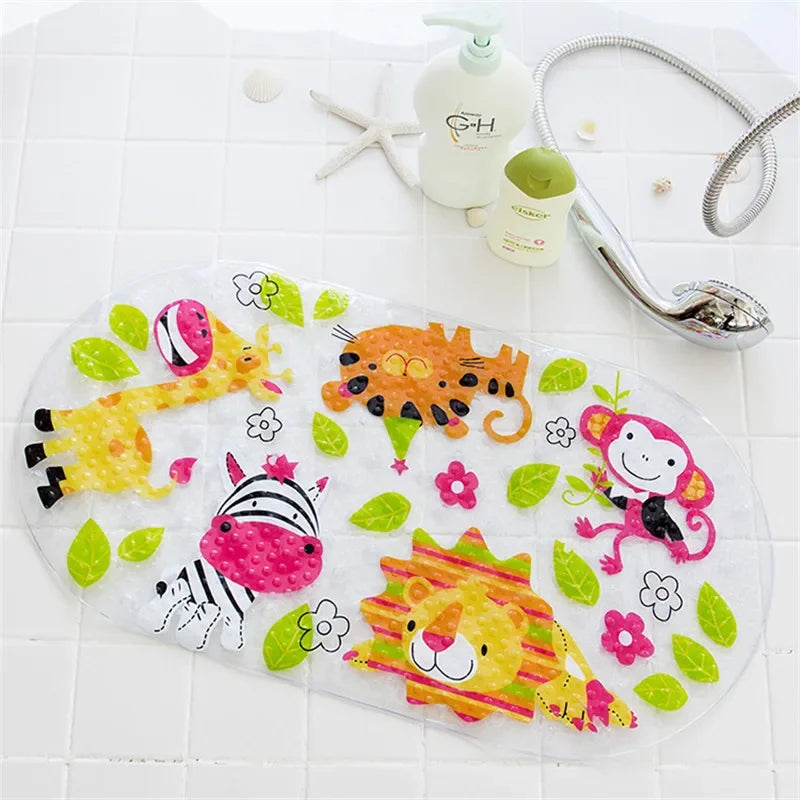 Afralia™ Kids PVC Bathroom Mat with Suction Cups and Drainage in 12 Colors
