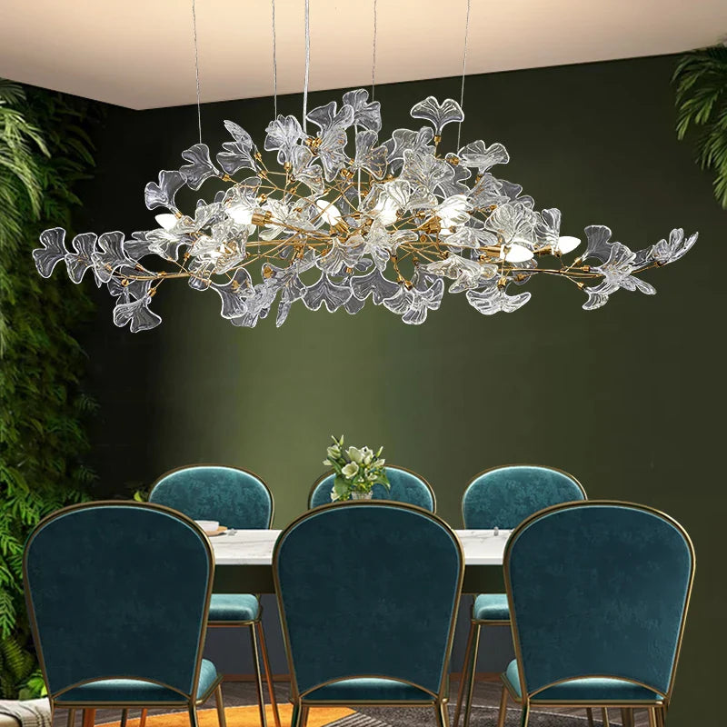 Afralia™ Gold Branch Ginkgo Leaf Chandelier for Dining Room Bedroom Living Room