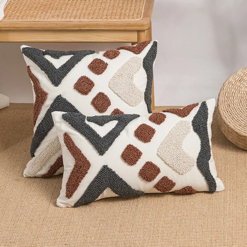 Boho Loop Embroidery Geometric Cushion Cover by Afralia™ for Sofa Decor 45x45/30x50cm