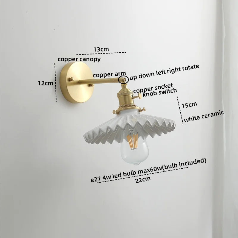 Afralia™ Copper Glass LED Wall Sconce Pull Chain Switch Modern Stair Light Fixtures