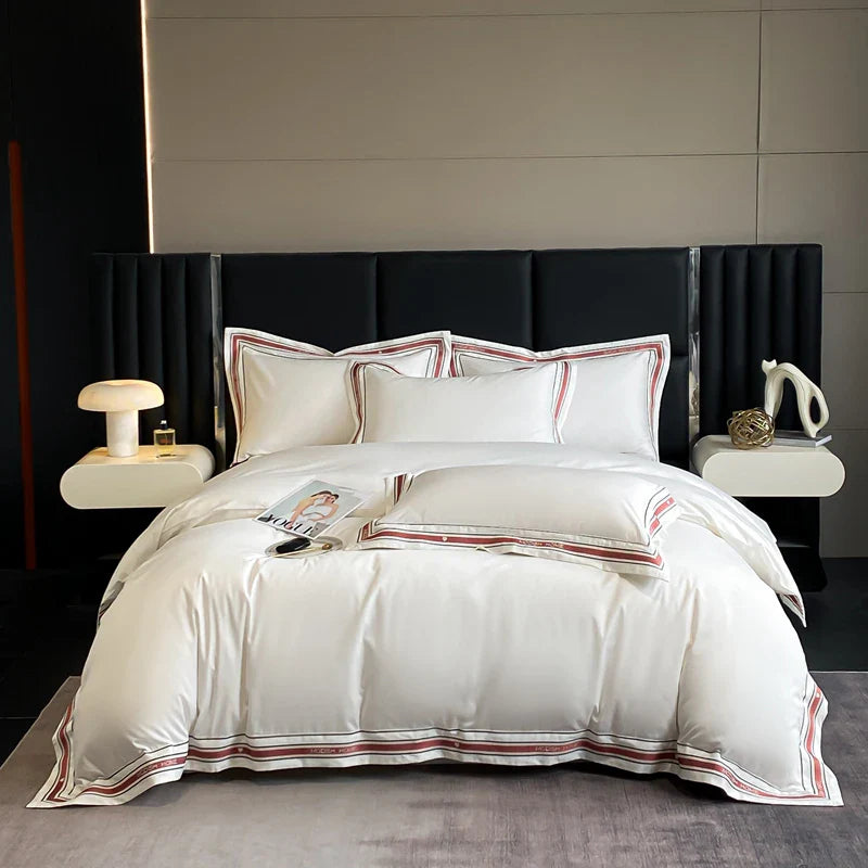 Afralia™ Solid Embroidery Bedding Set - King Queen Ru Size Bed Linens Comforter Cover Set