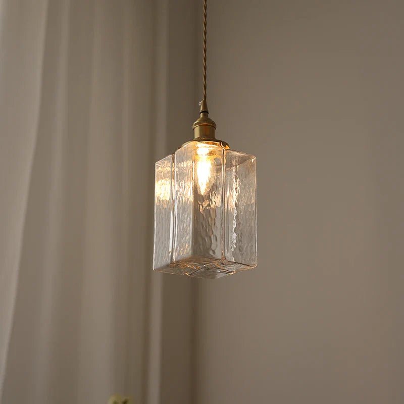 Afralia™ Retro Glass Bedside Pendant Light - Small Copper Hanging Lamp for Home Décor