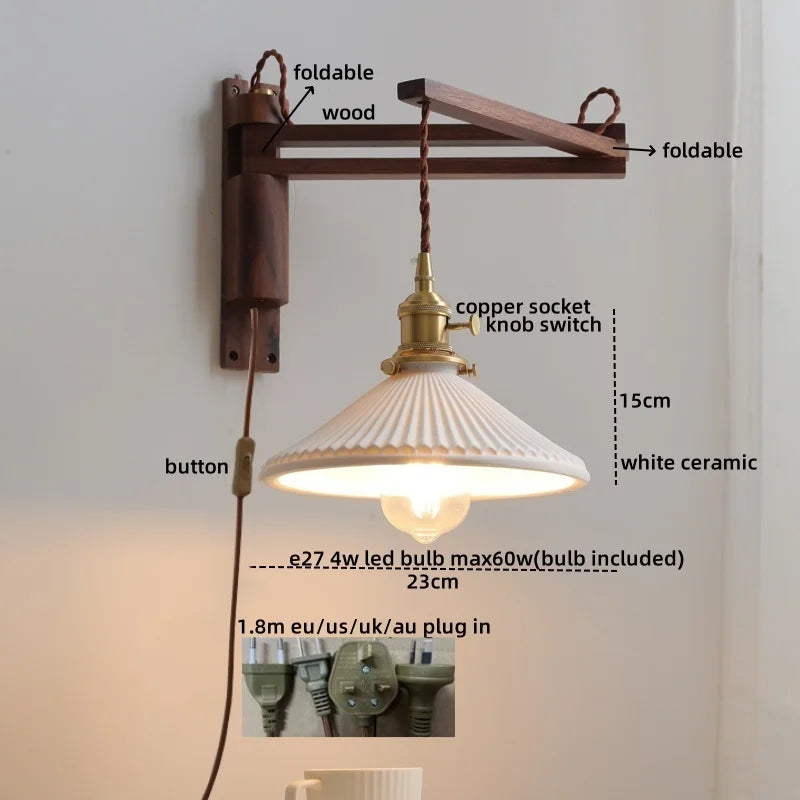 Afralia™ Walnut Copper LED Wall Lights - Modern Bedroom Balcony Living Room Decor