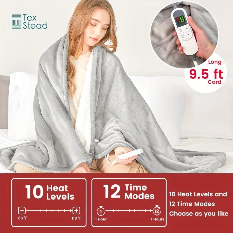 Afralia™ Electric Heated Blanket Throw: 10 Temp Settings, Auto Shut Off, Machine Washable