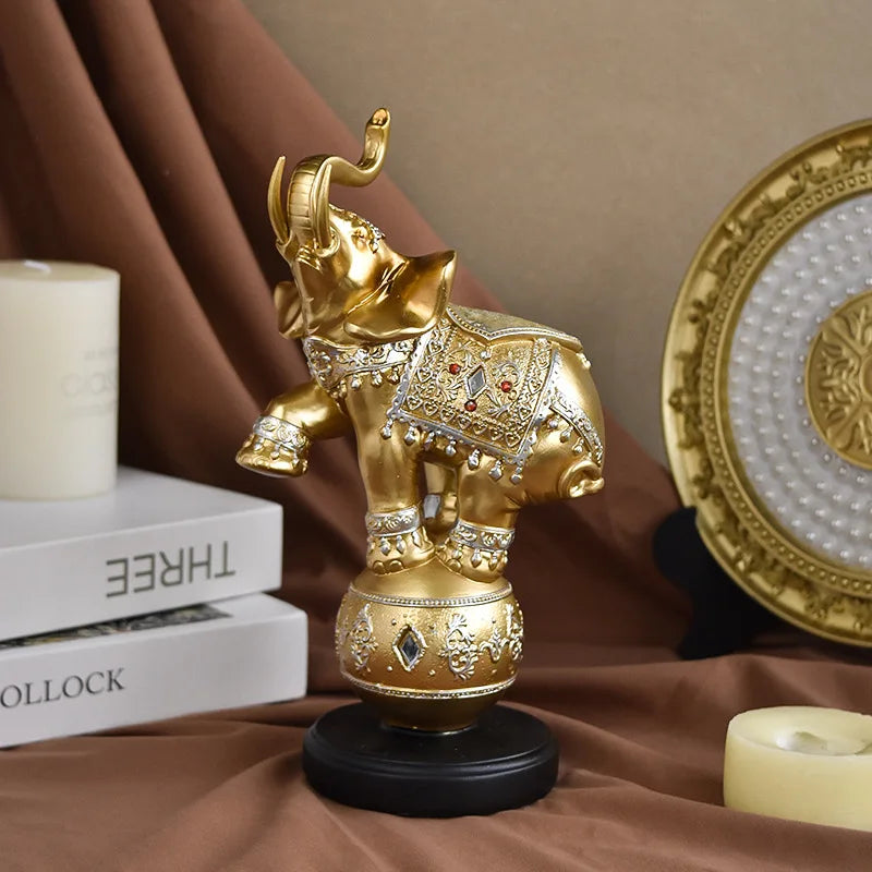 Afralia™ Resin Elephant Wildlife Sculpture Figurine - Home Interior Decoration Gift