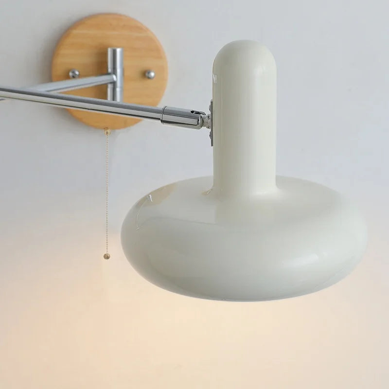 Afralia™ Rotating LED Wall Sconce with Pull Chain Switch, Wood Base Bedside Lamp