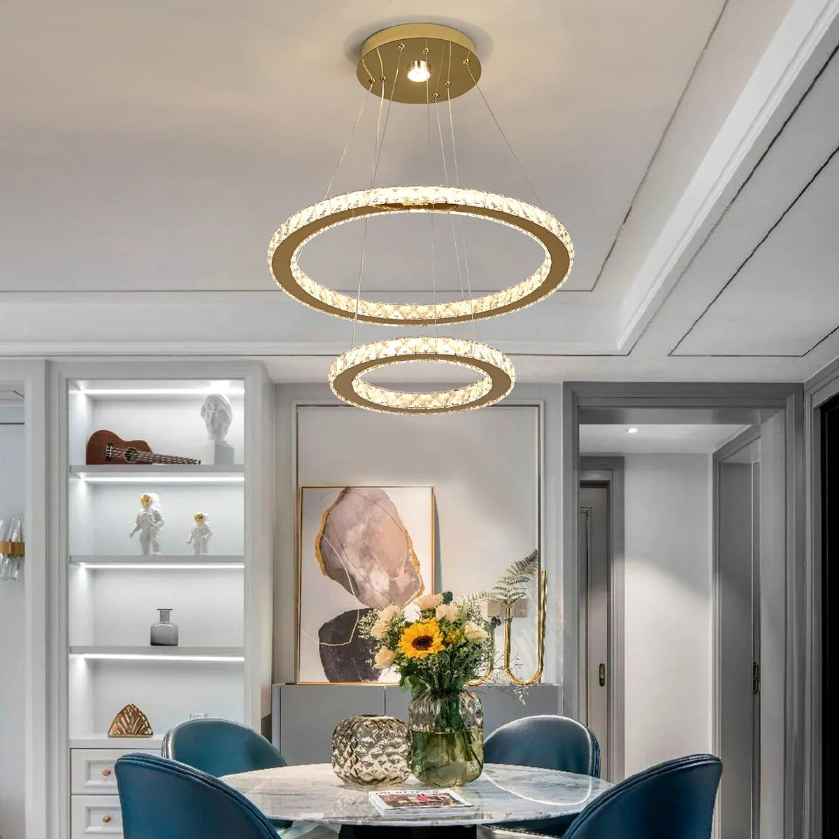 Afralia™ Luxury Crystal Dimmable Chandelier Pendant Light for Living Dining Room