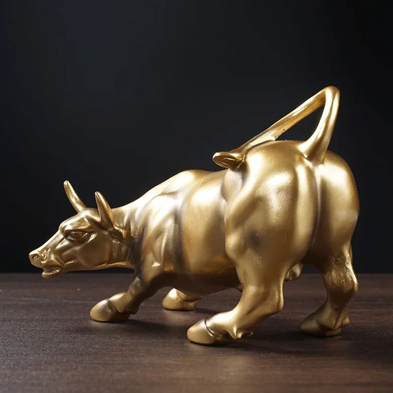 Afralia™ Gold Wall Street Bull Statue: Office Decor, Living Room Ornament, Desk Decoration