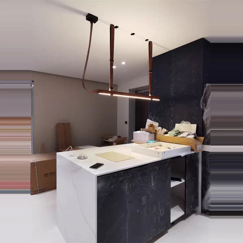 Afralia™ Leather Belt Pendant Light | Modern LED Ceiling Hanging Fixture