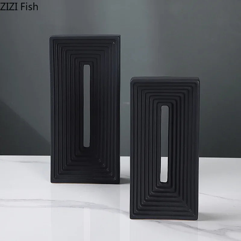 Ceramic Geometric Sculpture. Abstract Desk Decor. Afralia™ Square Arch Statue.