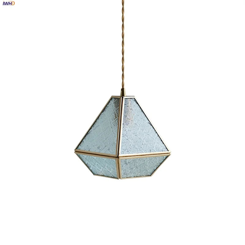 Afralia™ Blue Glass LED Pendant Light Fixture Modern Nordic Wire Hanging Lamp