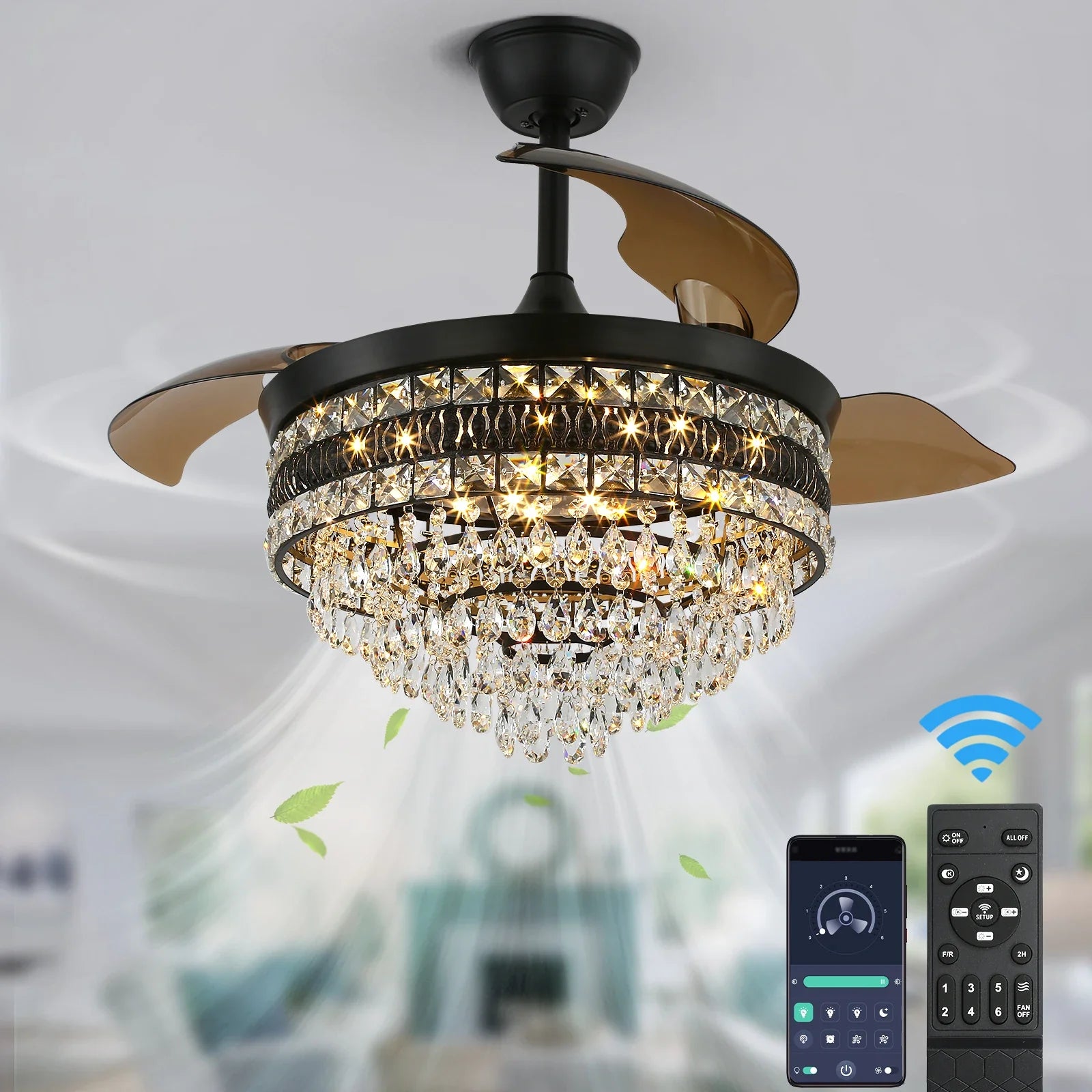 Afralia™ Smart Ceiling Fan with Pendant Lighting, 3-head LED Fandelier Lamp.