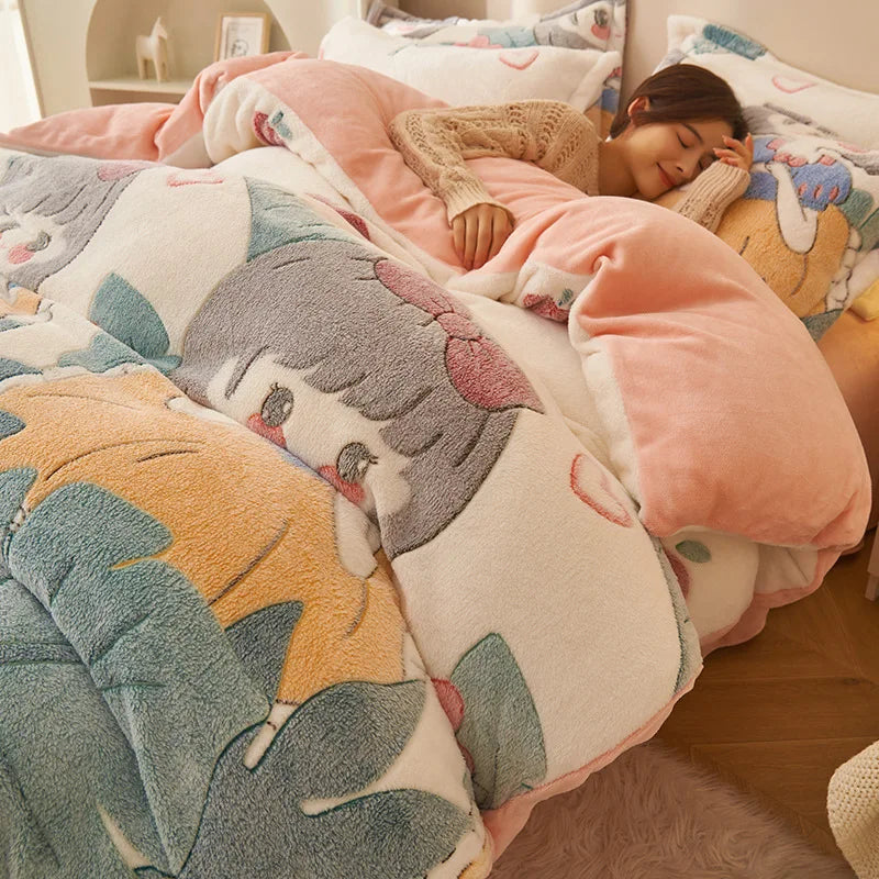 Afralia™ Snowflake Velvet Duvet Cover: Cartoon Jacquard, Soft & Fluffy Bedding for Autumn/Winter