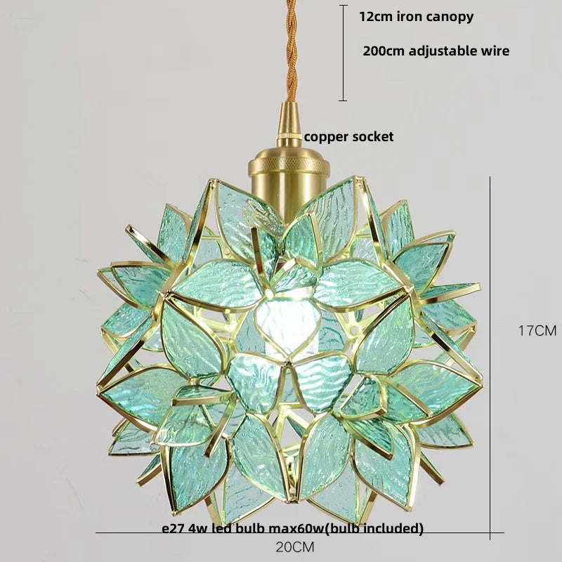 Afralia™ Flower Glass Pendant Lamp E27 Copper Hanging Light - Adjustable 200cm Wire