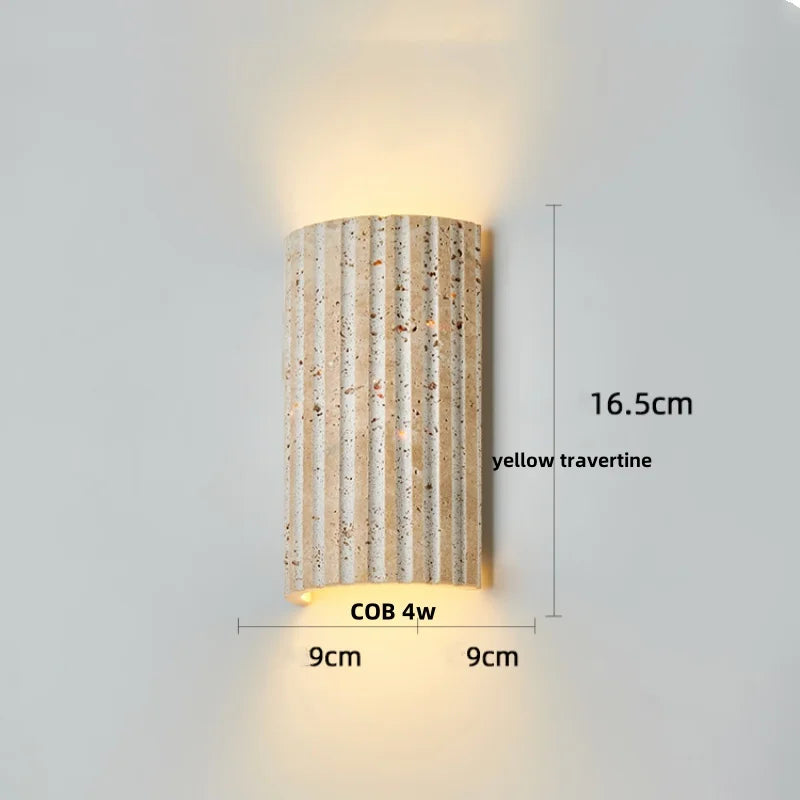 Afralia™ LED Wall Light Fixtures Bedroom Modern Button Switch Yellow Travertine White Iron Bedside Lamp