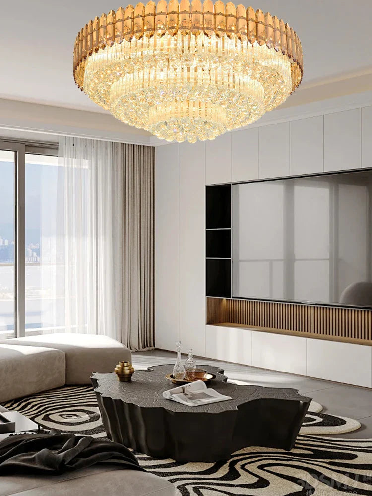 Afralia™ Amber Crystal Ceiling Lights: Modern Luxury for Living Room, Villa, Foyer