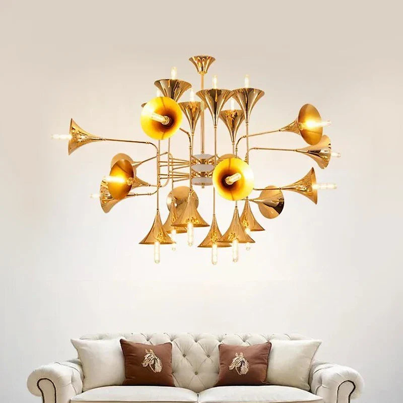 Afralia™ Gold Flared Trumpet Chandelier for Kitchen, Hall, Study, Drawing Room