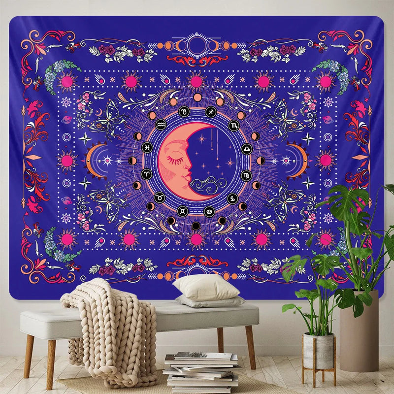 Afralia™ Psychedelic Butterfly Sun Moon Tapestry for Bohemian Bedroom Wall Decor