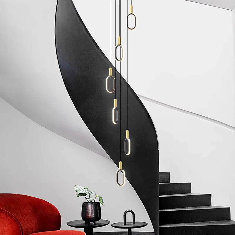 Afralia™ Modern Stair Chandelier Pendant Light LED Ceiling Lamp for Living Room