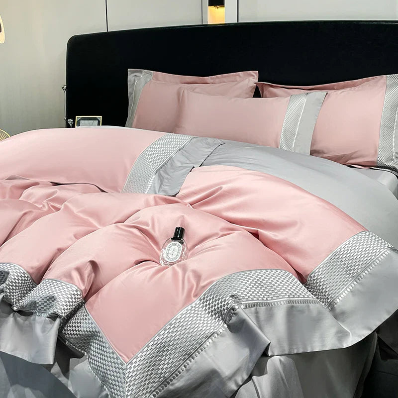 Afralia™ Luxury Embroidery Egyptian Cotton Bedding Set - Soft Silky Quilt Cover & Sheet