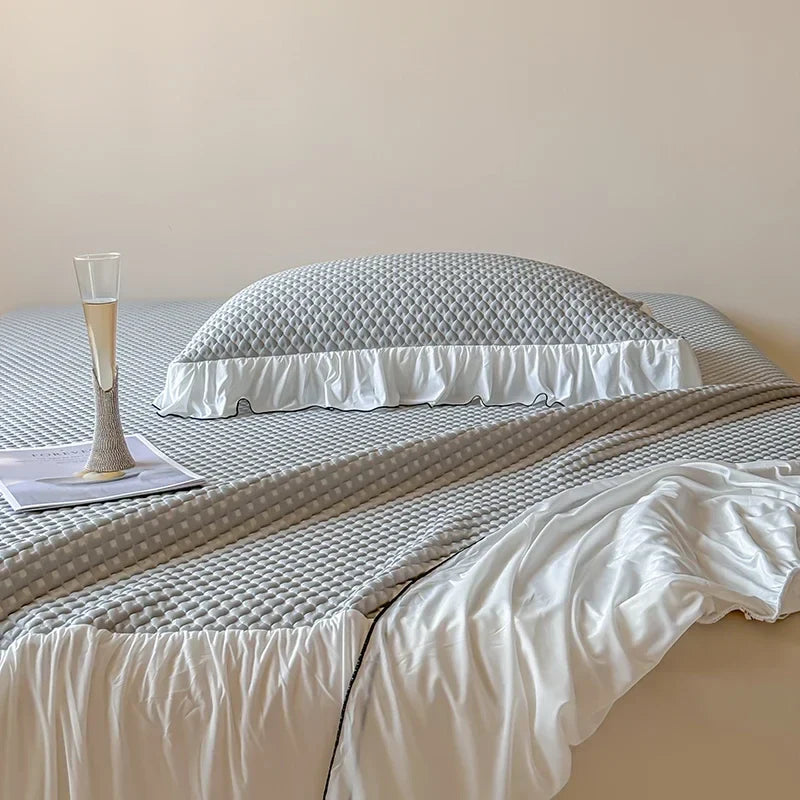 Afralia™ Cool Feeling 3-Piece Bedding Set - Solid Color Bedskirt, Bedspreads, Sheets & Pillowcases